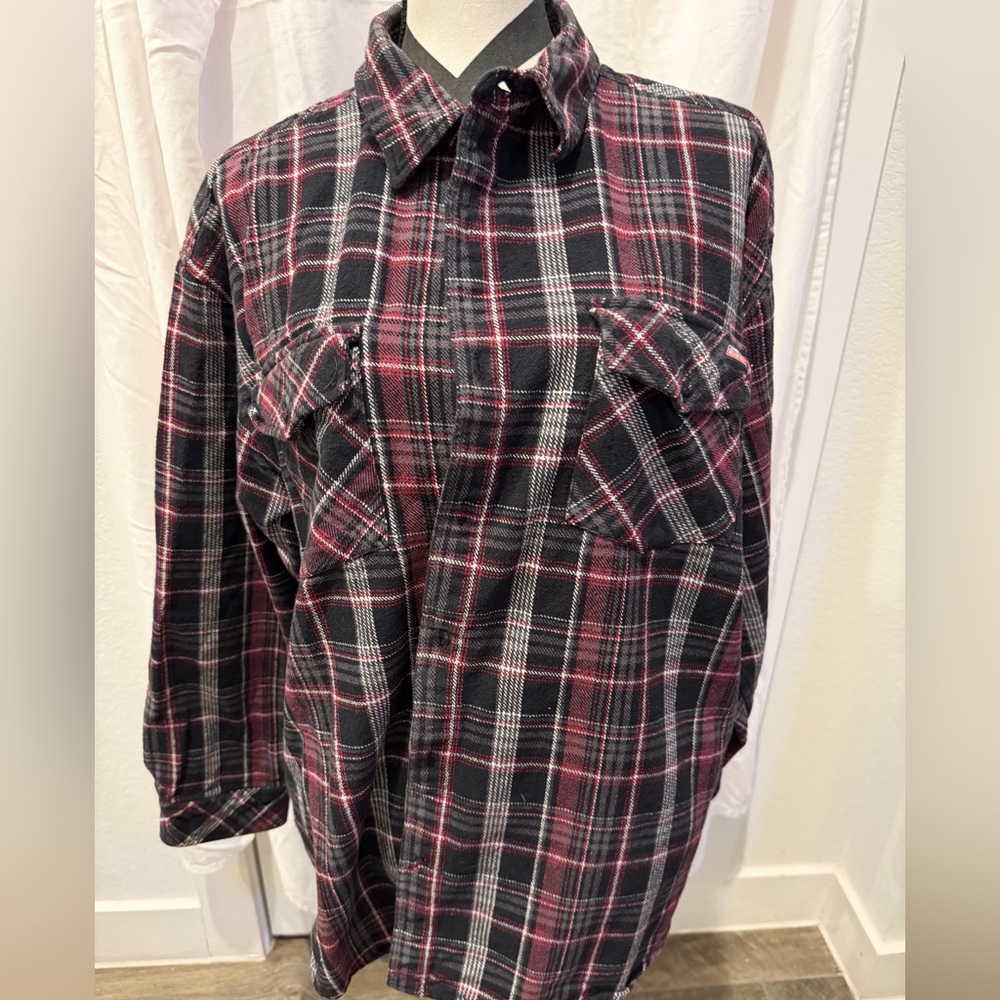 Dickies Black and Red Plaid Work  Shirt— hunting hiking, cold weather, layering